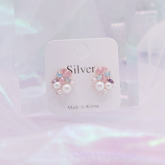 Korean Cute Petit Crystal Flower Dainty Studs Earrings