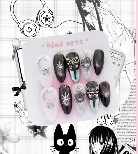 Dark Moon Black Metallic Punk Press-on Nails