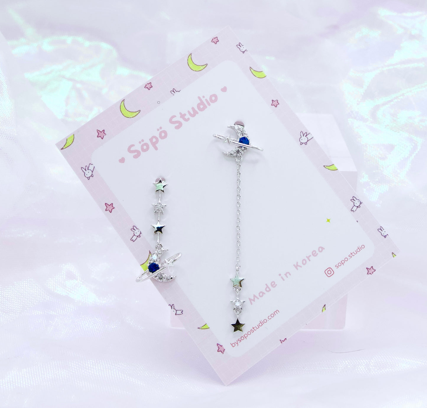 Petit Blue Moon Asymmetrical Korean Dainty Style Earrings