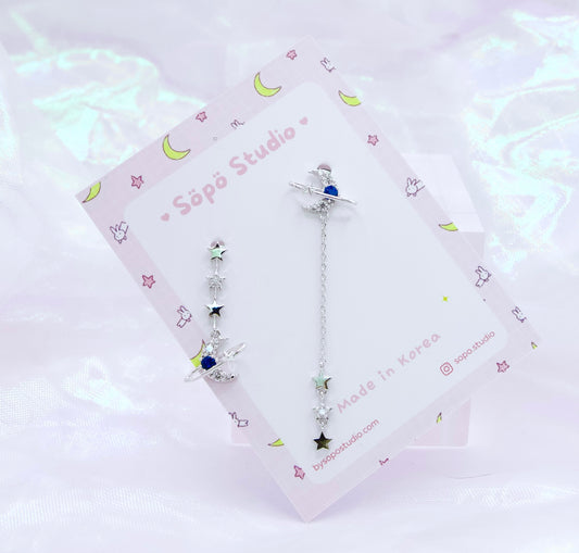 Petit Blue Moon Asymmetrical Korean Dainty Style Earrings