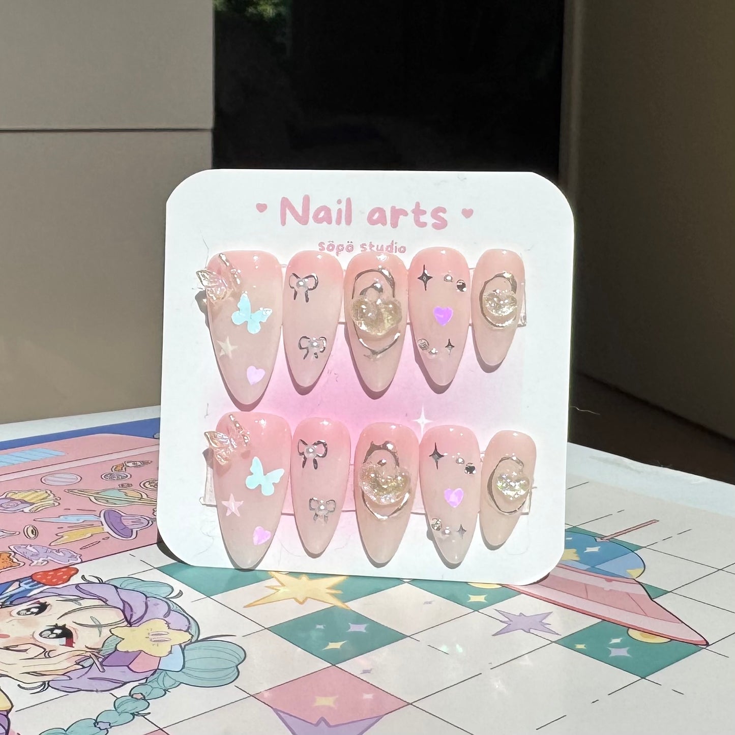 Peach Candy Butterfly Cute Korean Style Handmade Press-on Nails