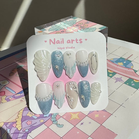 Summer Blue Oceanic Handmade Press-on Nails