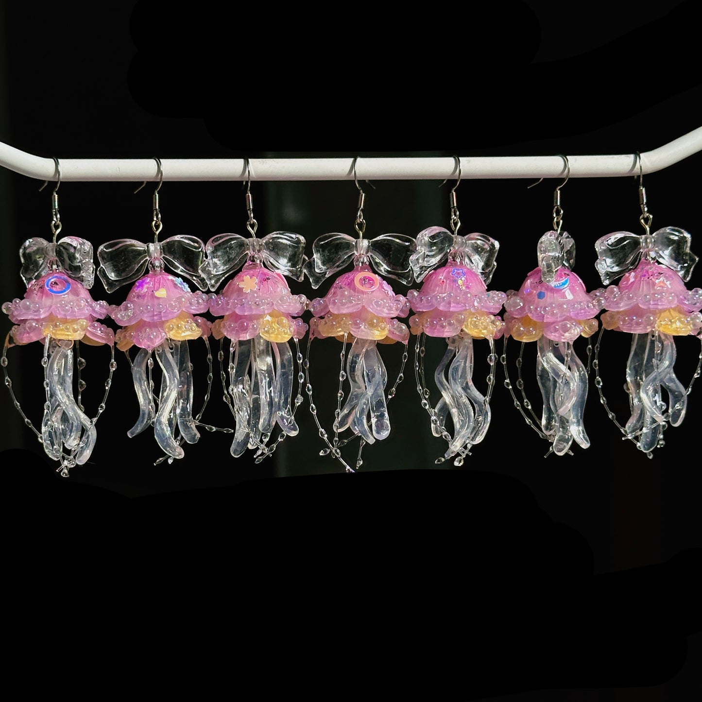 Handmade Jellyfish Stainless Steel Hook Earrings - Pink Yellow