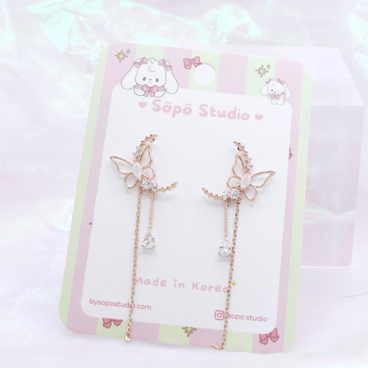 Butterfly Moon Fairy World Dangle Korean Dainty Style Earrings - 2 colors