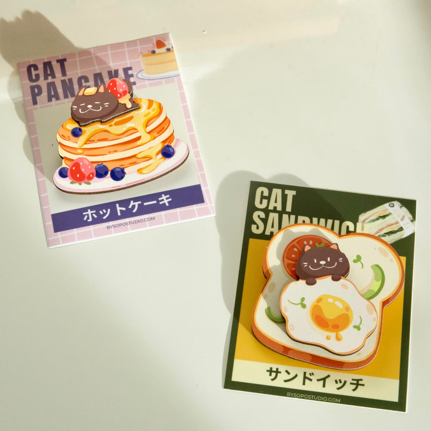 Pastry Pancake Sandwich Black Cat Wooden Pin - 2 layers