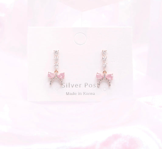 Pastel Crystal Petit Bow Coquette Korean Earrings