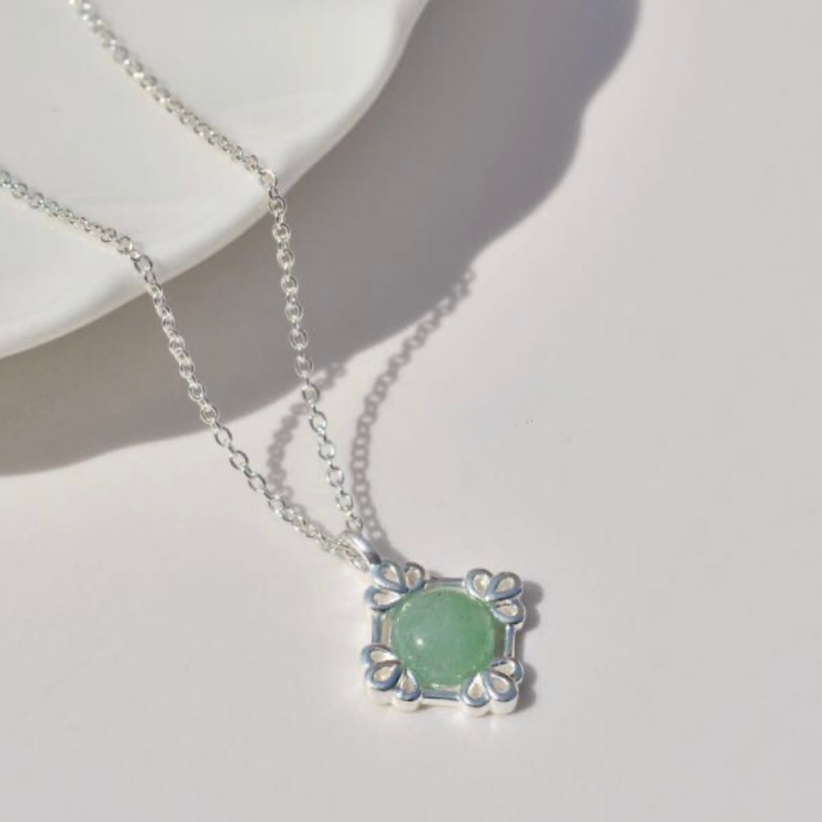 Sterling Silver Natural Stone Royal Romance Elegant Korean Necklace - Agate/Rose Quartz Stone