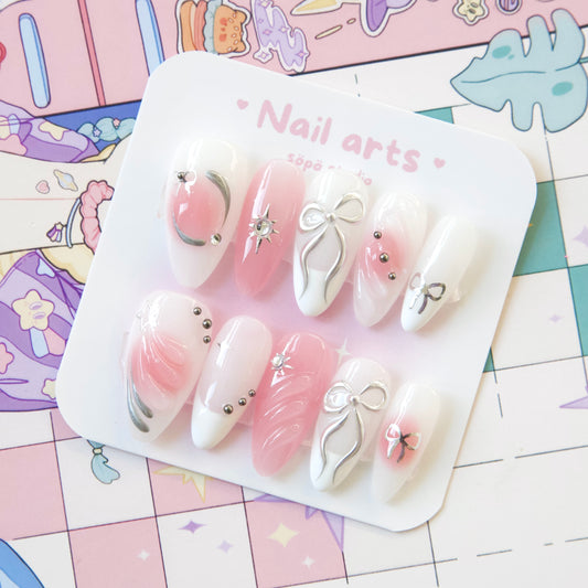 Gradient Blossom Pink Metallic Handmade Press-on Nails