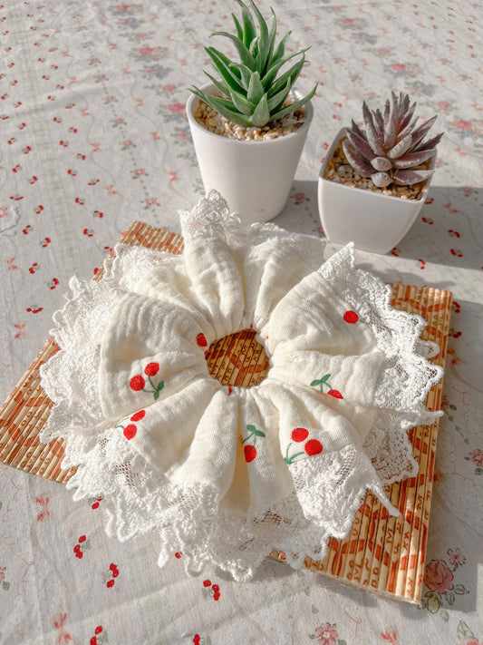 Double Layered Summer Muslin Lace Scrunchie