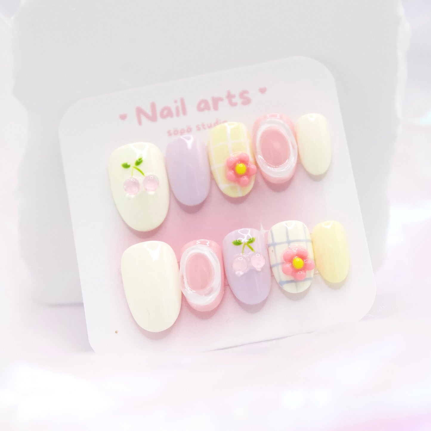 Cute Short Pastel Cherry Press-on Nails