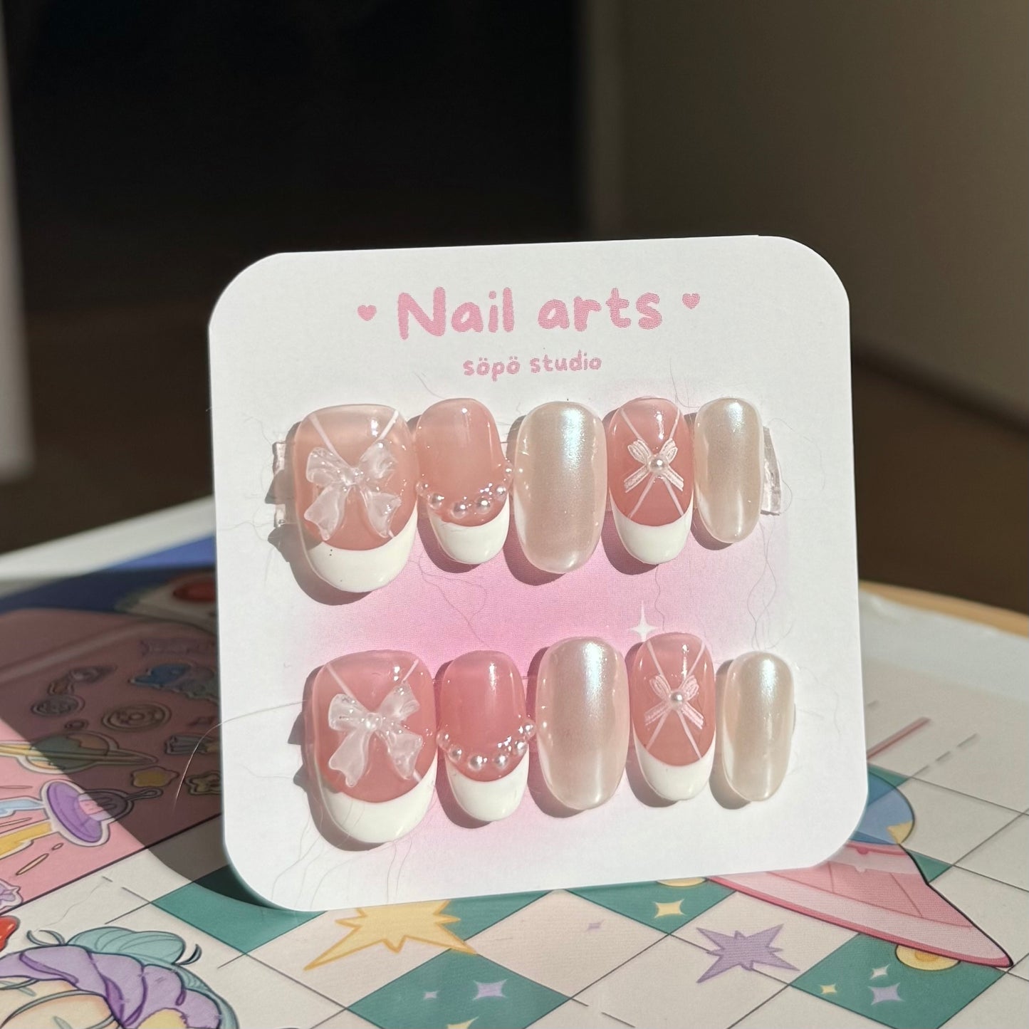 Cute White Bow Short Handmade Press-on Nails