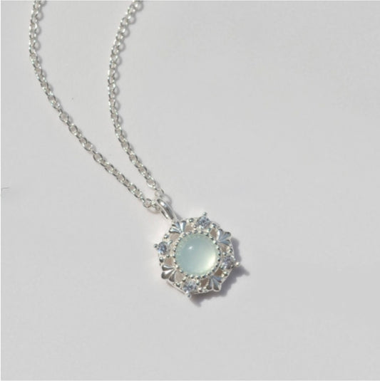 Sterling Silver Natural Stone Royal Romance Elegant Korean Necklace - Aquamarine/Rose Quartz Stone