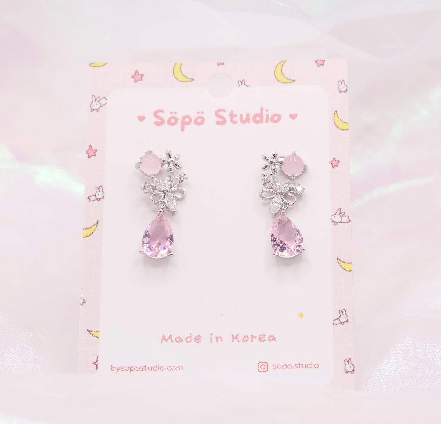 Pastel Pink Blossom Flower Studs Korean Dainty Style Earrings