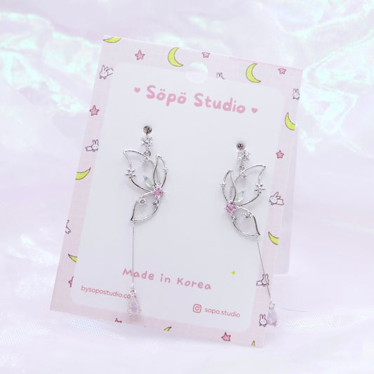 Magic Garden Butterfly Korean Dainty Style Chain Drops Earrings - 3 Colors