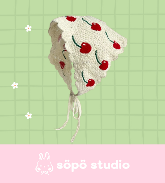 Crochet Triangle Cute Vintage Head Scarf - Cherry