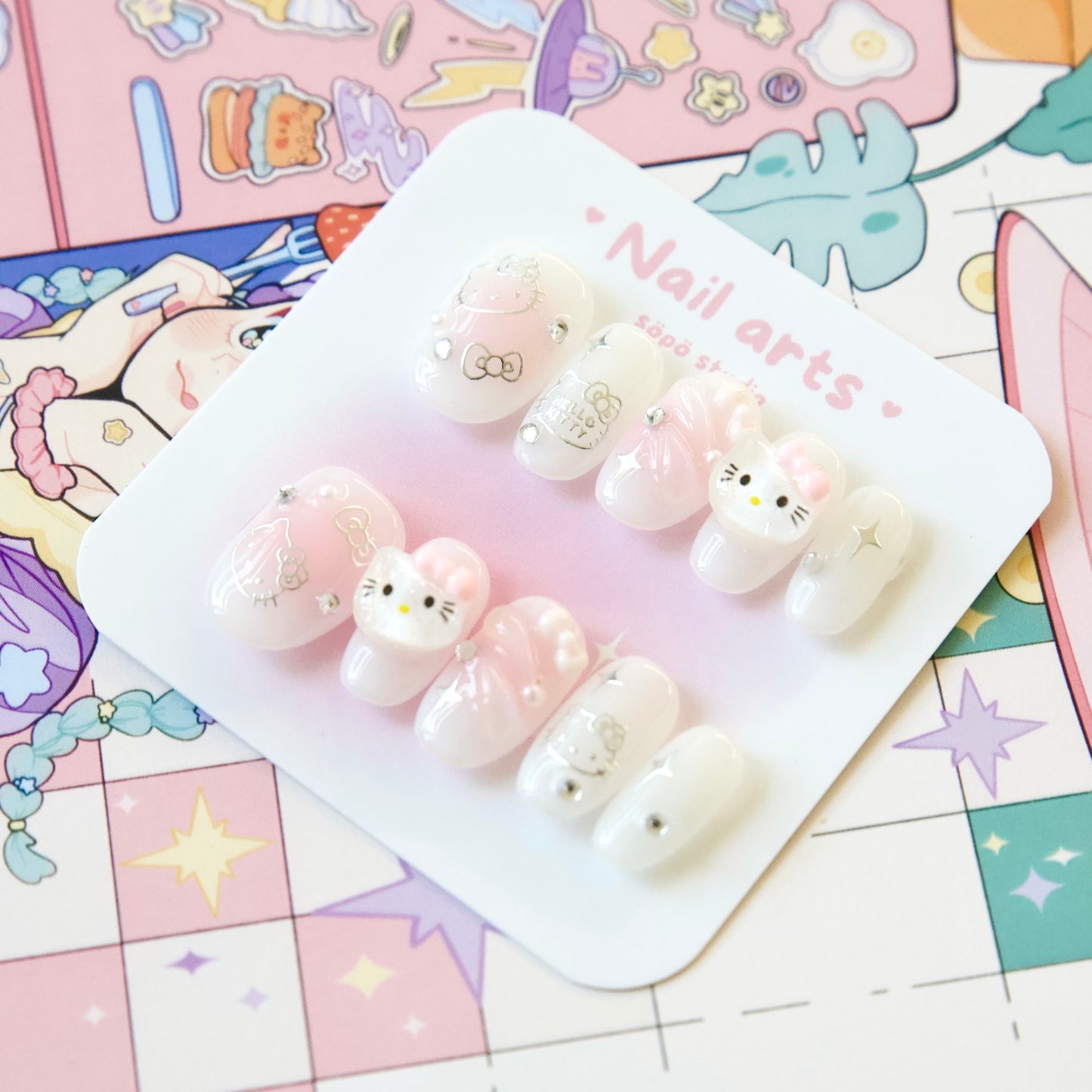 Daily Short Nails Kitty Handmade Press-on Nails