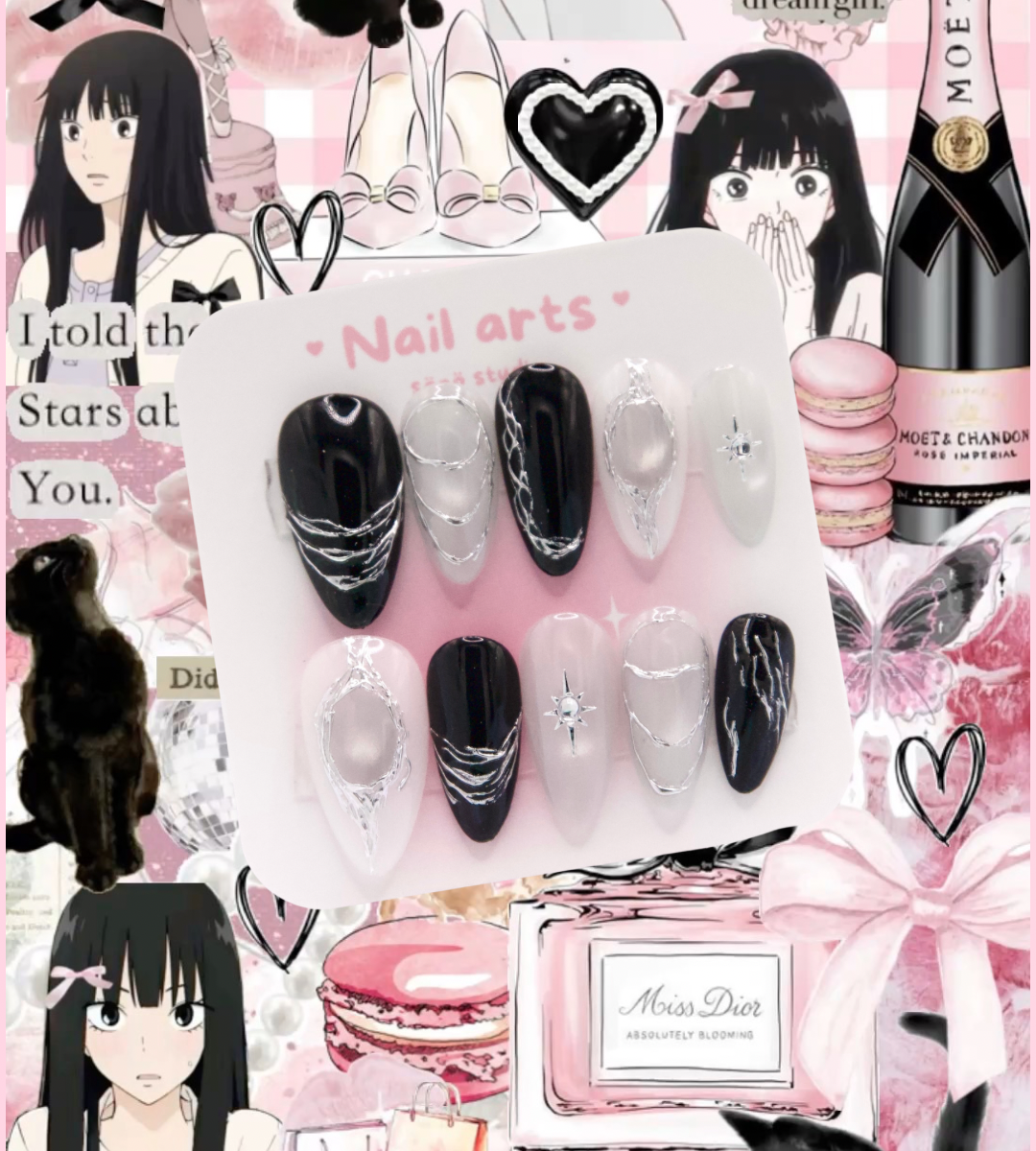 Cat Eyes Effect Black Metallic Punk Press-on Nails