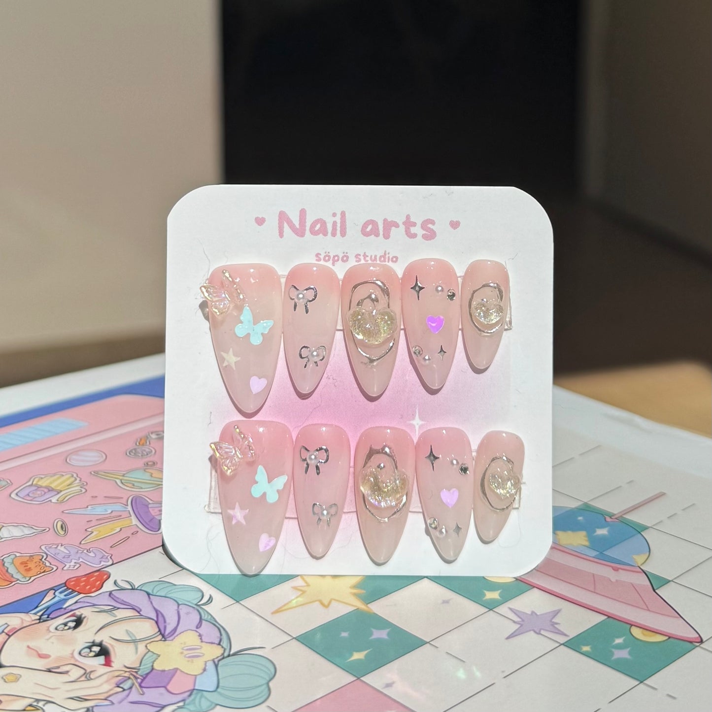 Peach Candy Butterfly Cute Korean Style Handmade Press-on Nails
