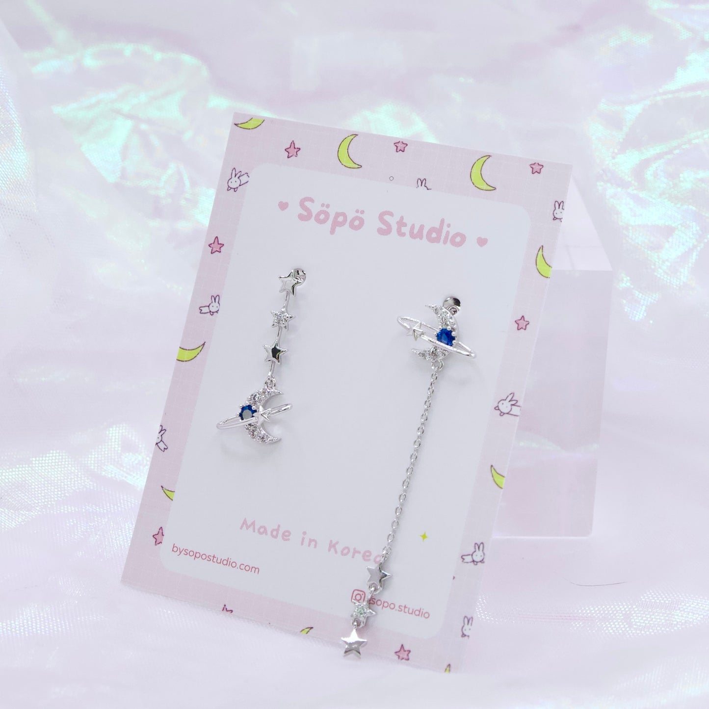 Petit Blue Moon Asymmetrical Korean Dainty Style Earrings