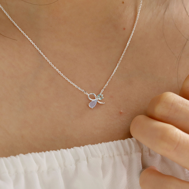Silver 925 Crystal Ribbon Elegant Korean Necklace