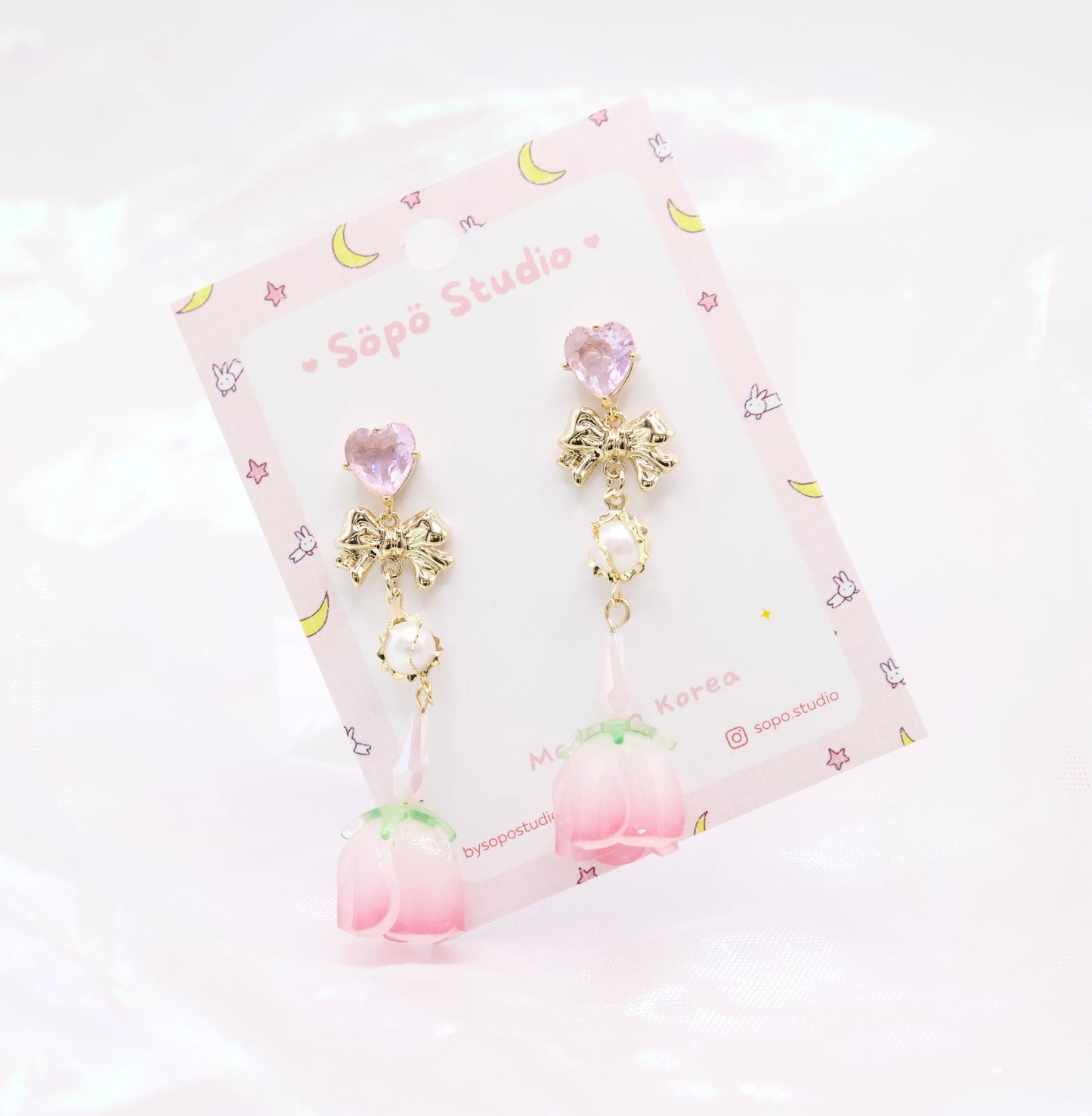 Fairycore Tulip Ribbon Dangle Korean Dainty Style Earrings