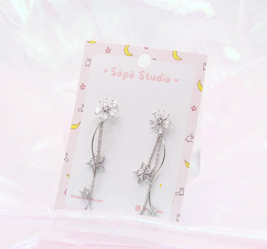 Crystal Flower Drop Dainty Dangle Korean Earrings