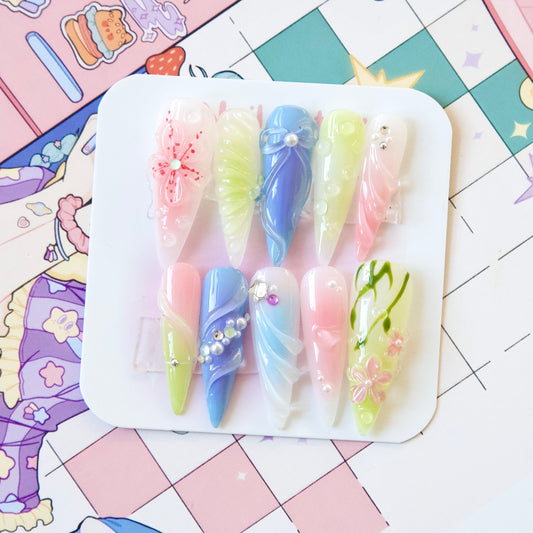 Lily Flower Garden Hand Draw 3D Gel Handmade Press-on Nails