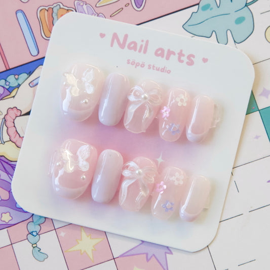 Daily Short Nails Soft Purple Ribbon Y2K Handmade Press-on Nails