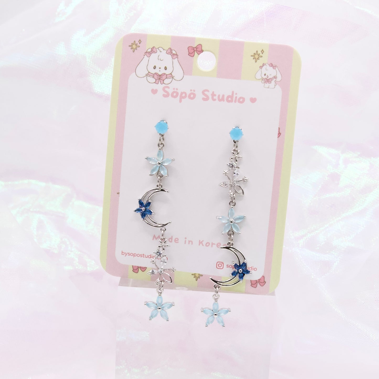 Moon Flower Asymmetrical Fairy Garden Korean Dainty Style Earrings - 2 colours