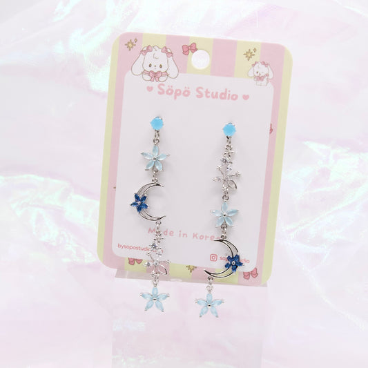 Moon Flower Asymmetrical Fairy Garden Korean Dainty Style Earrings - 2 colours