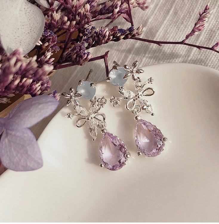 Korean Magical Flower Blossom Crystal Drop Dainty Earrings
