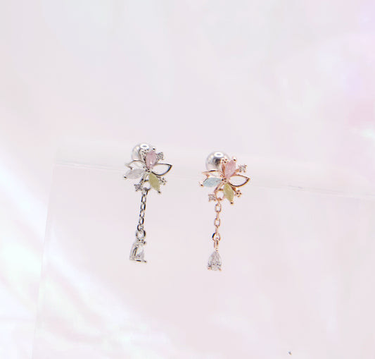 Crystal Flower Chain Drop Ear Piercing