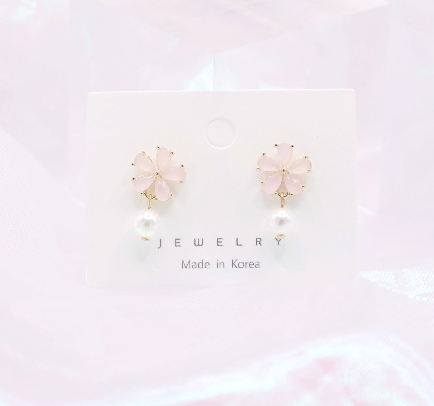 Pink Petit Flower Elegant Pearl Drop Stud Earrings