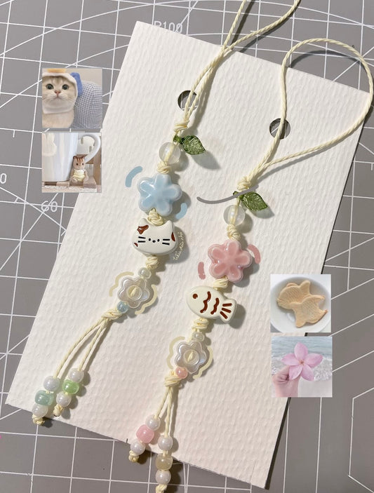 Handmade Ceramic Charm Cat/Fish Cute Phone Charm/Key ring