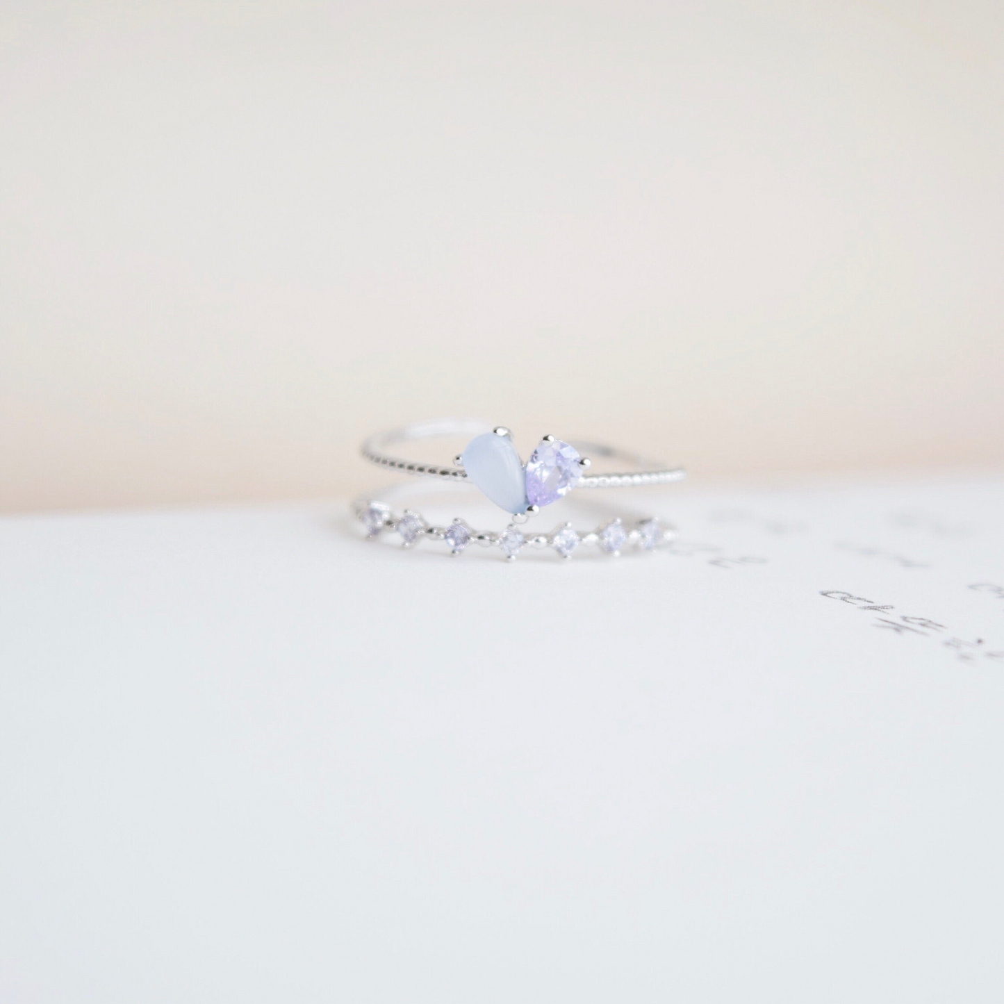 Blue Crystal Heart Layered Adjustable Cute Rings