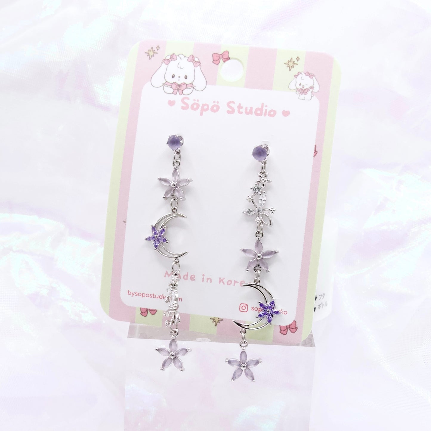 Moon Flower Asymmetrical Fairy Garden Korean Dainty Style Earrings - 2 colours