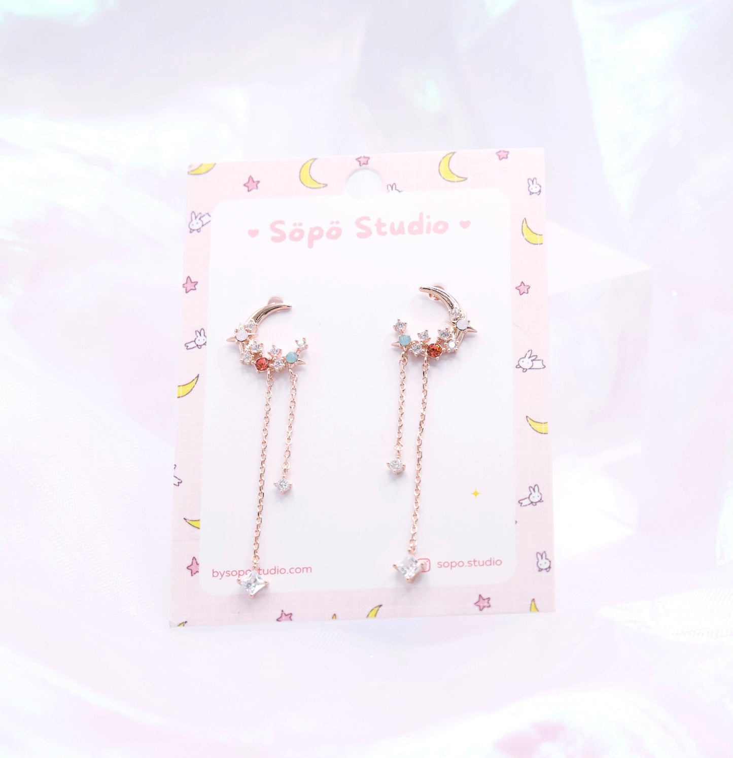 Crystal Magic Moon Chain Drop Korean Earrings