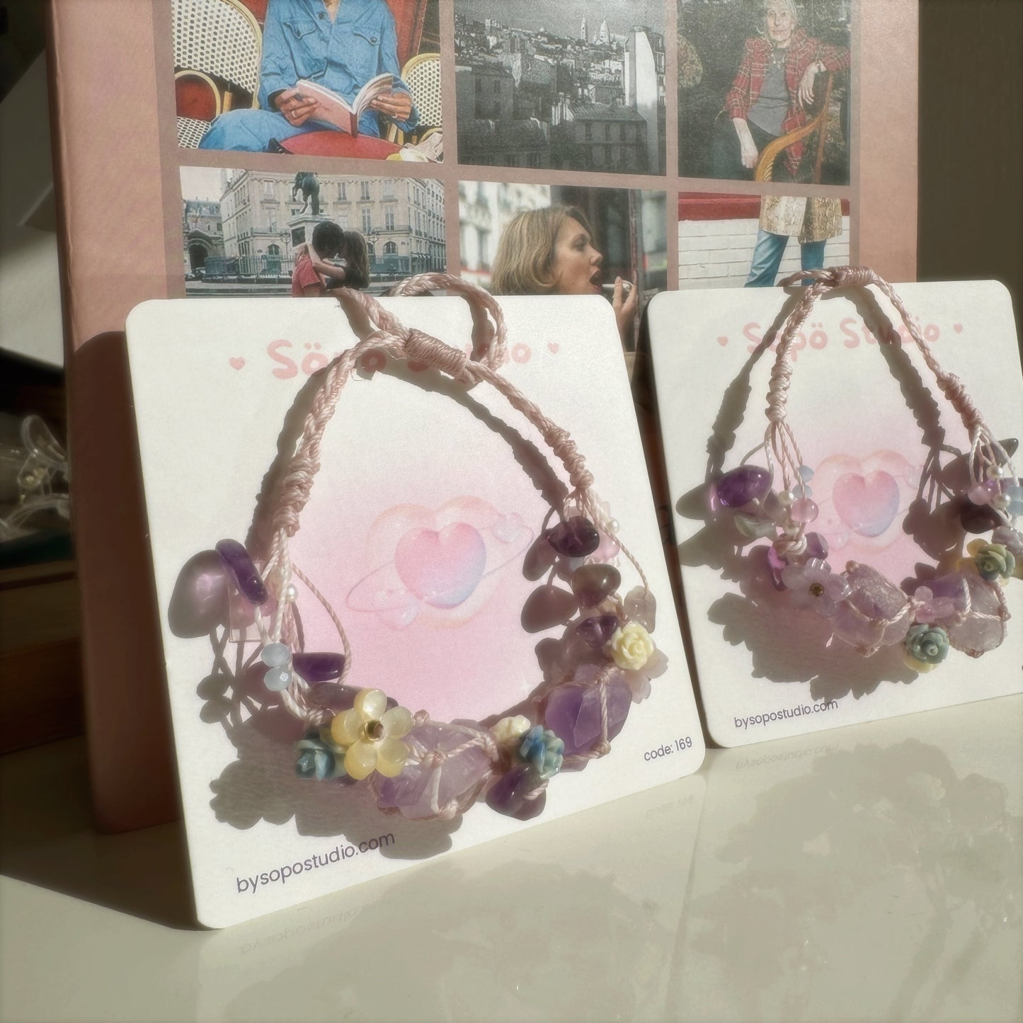 Amethyst Flower Cottagecore Macrame Bracelet