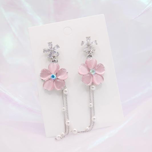 Spring Crystal Pink Sakura Pearl Drop Dangle Earrings