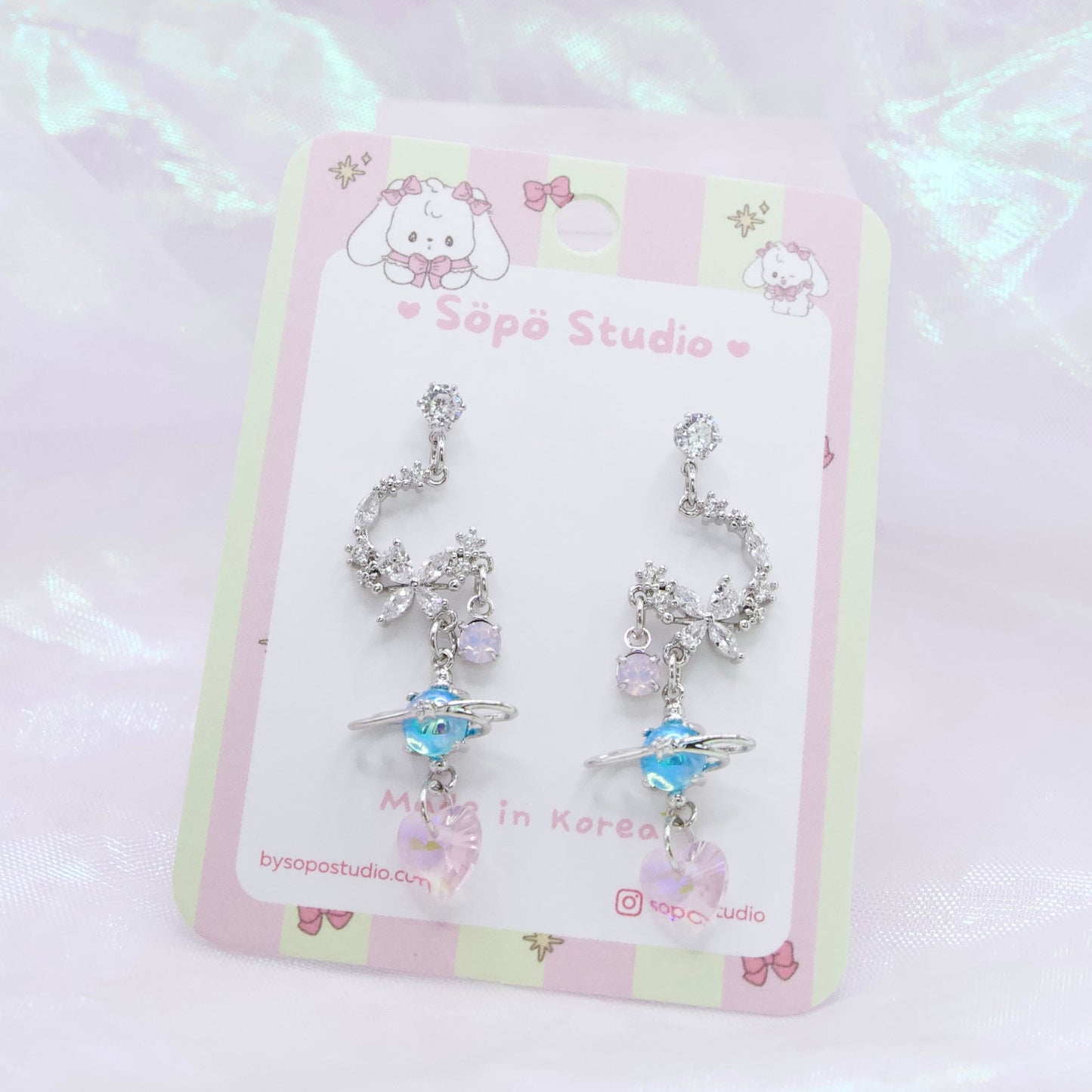 Moon Planet Heart Opal Korean Dainty Style Earrings
