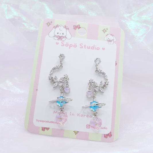 Moon Planet Heart Opal Korean Dainty Style Earrings
