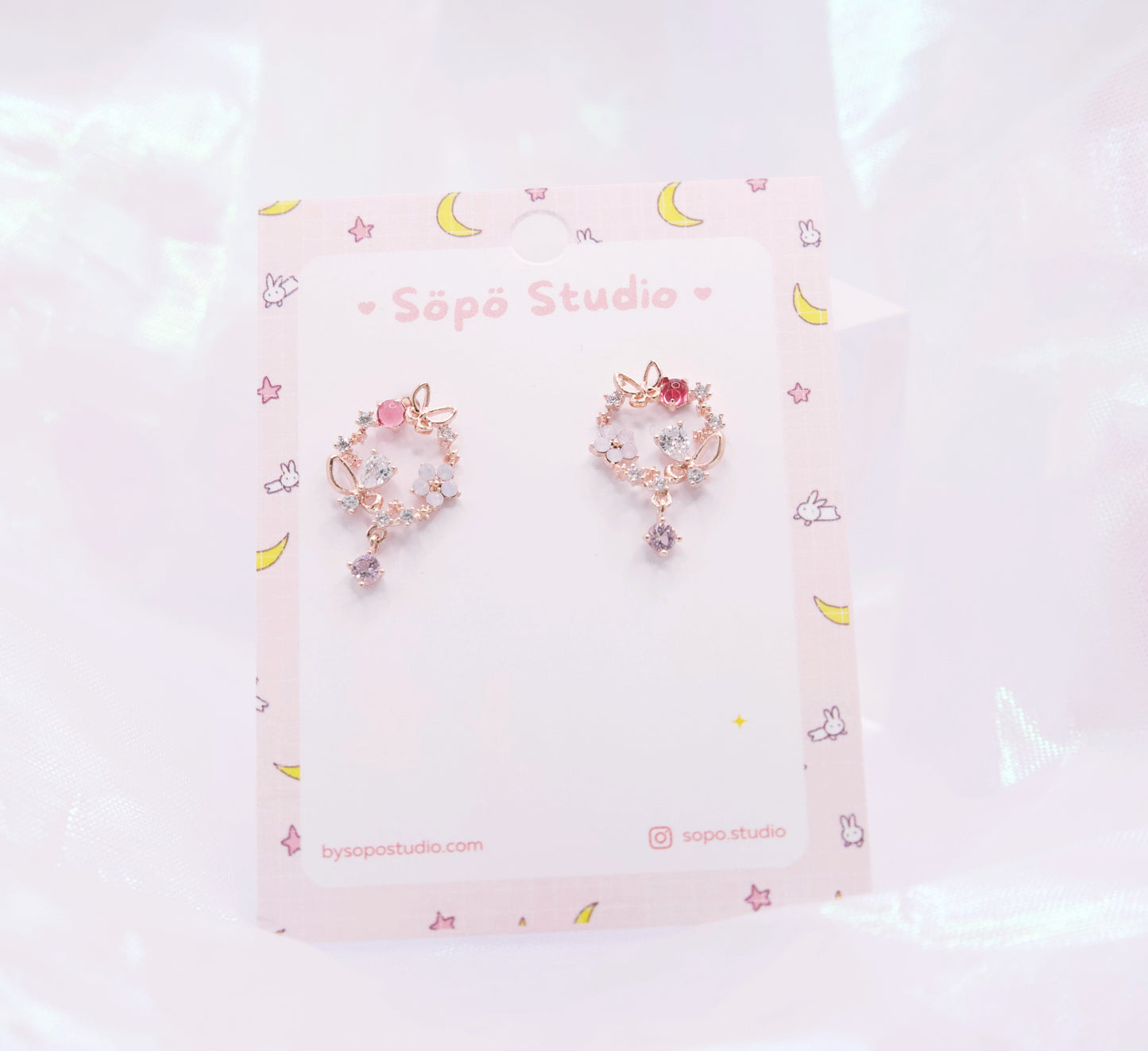 Sweet Forest Butterfly Flower Crystal Drop Korean Earrings