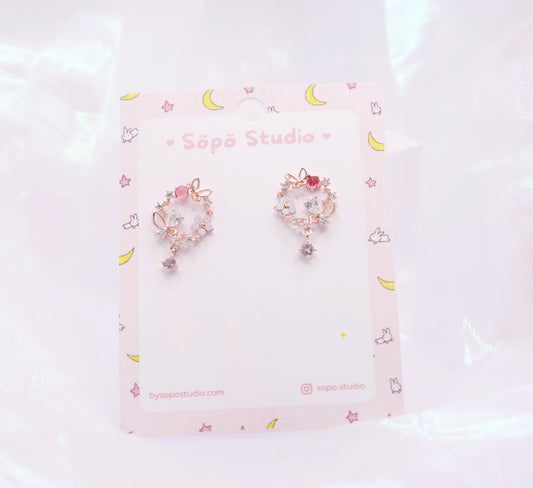 Sweet Forest Butterfly Flower Crystal Drop Korean Earrings