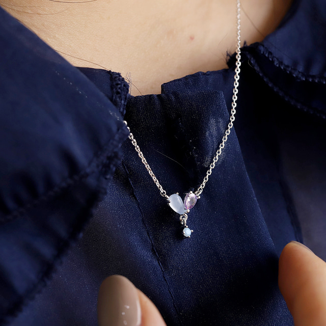 Silver 925 Crystal Heart Elegant Korean Necklace - 2 colors