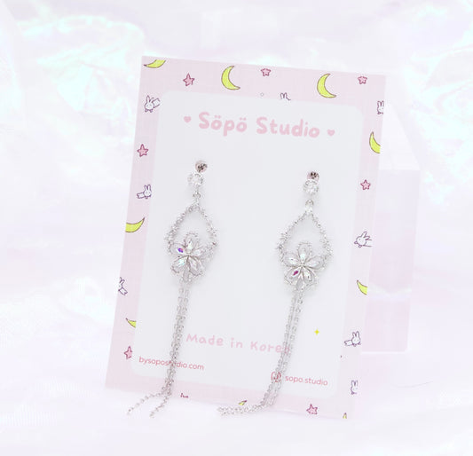 Glass Flower Cute Korean Dainty Style Chain Drops Earrings - 2 Colors