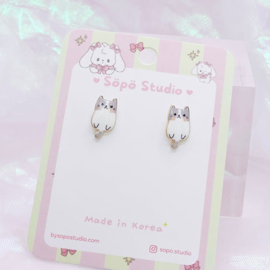 Cute Bi-colour Cats Studs Korean Dainty Style Earrings
