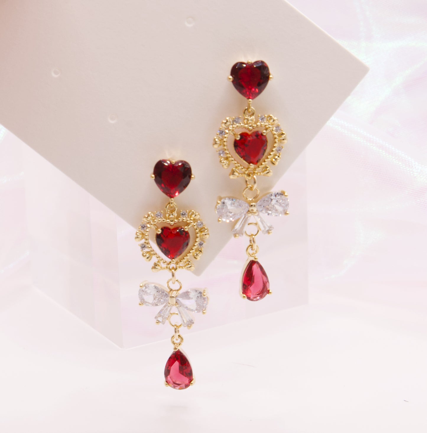 Sailor Moon Fairy Charming Red Golden Magic Heart Dangle Earrings