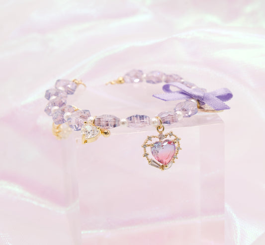 Sailor Moon Purple Magical Ribbon Crystal Heart Bracelet