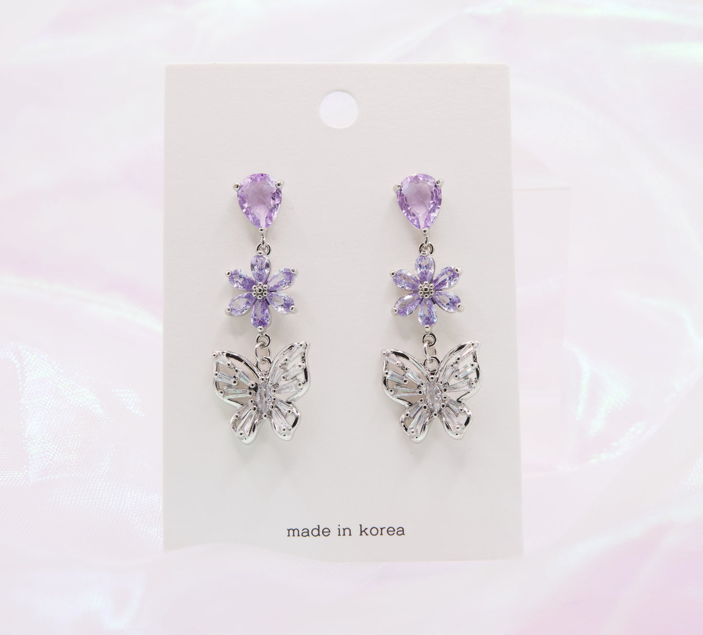 Sailor Saturn Purple Crystal Butterfly Dangle Earrings
