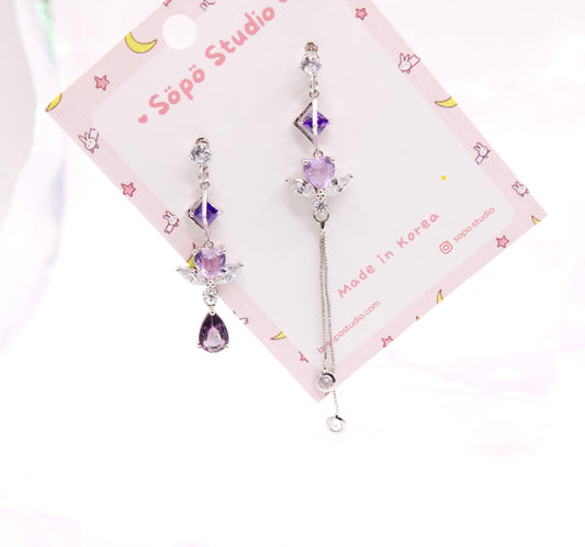 Asymmetric Purple Stone Heart Dangle Korean Dainty Style Earrings
